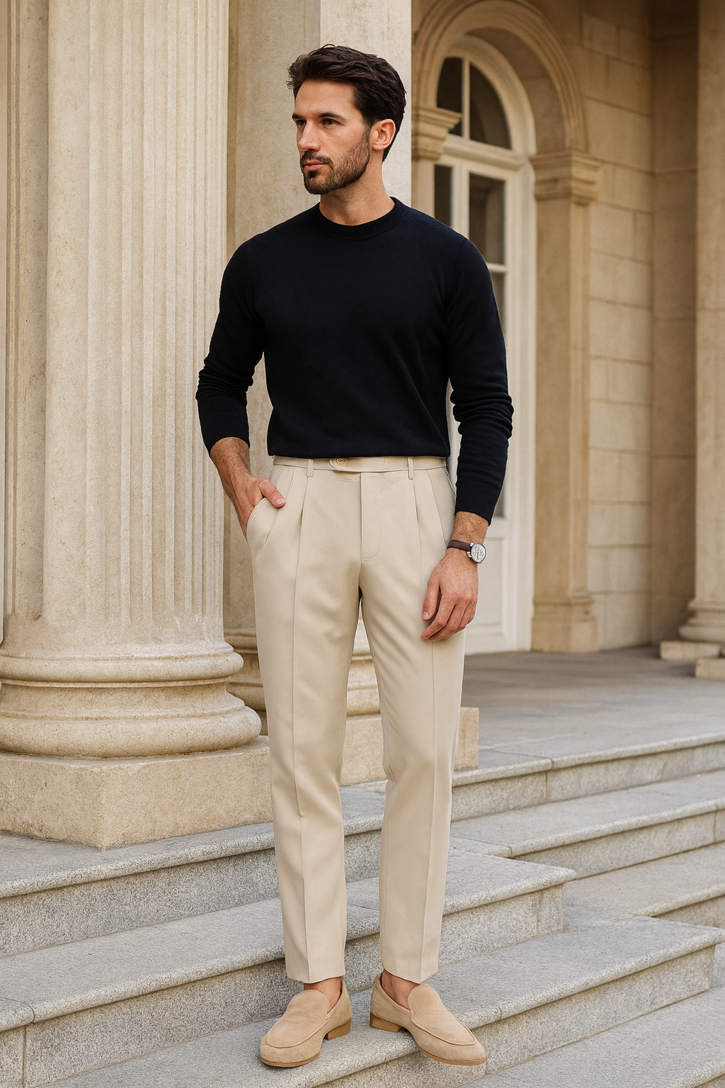 Nathan - Men's Fabric High Waist Straight Pants