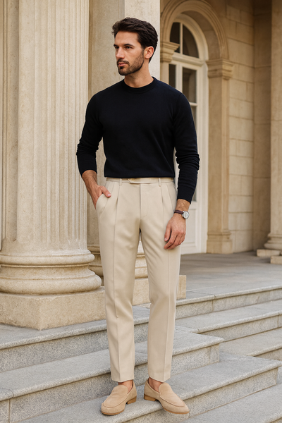 Nathan - Men's Fabric High Waist Straight Pants