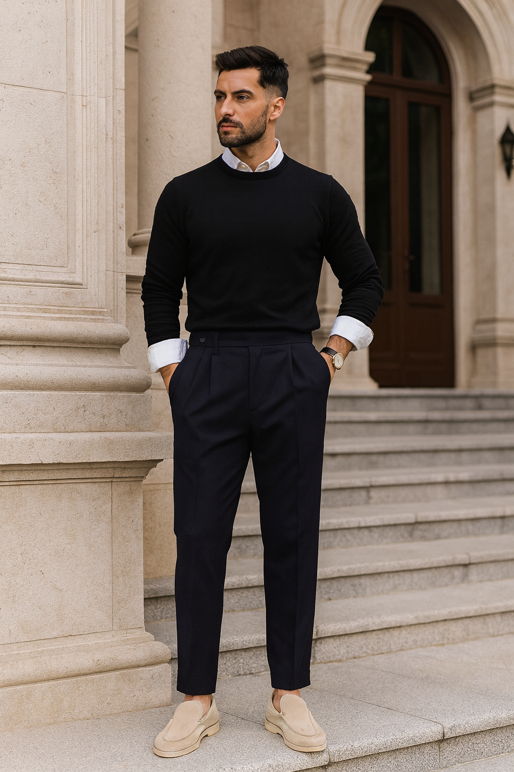 Nathan - Men's Fabric High Waist Straight Pants