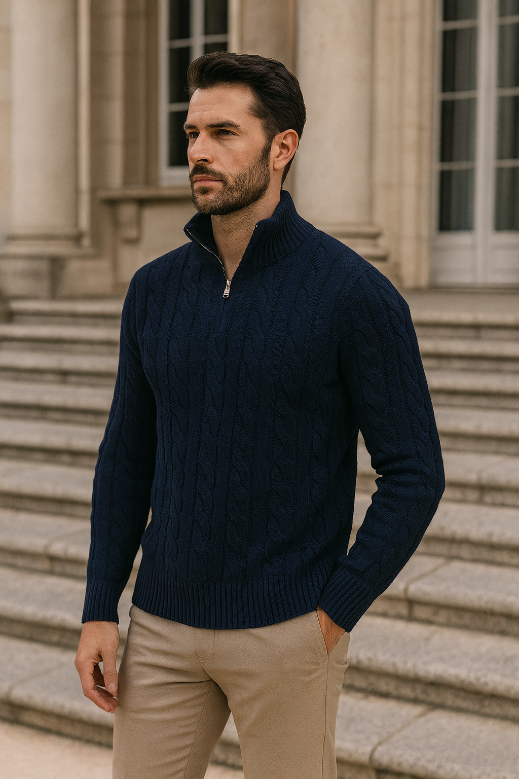 Carlo - Men's Spun Cotton Half-Zip Sweater