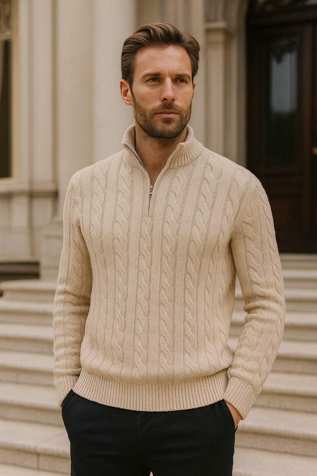 Carlo - Men's Spun Cotton Half-Zip Sweater