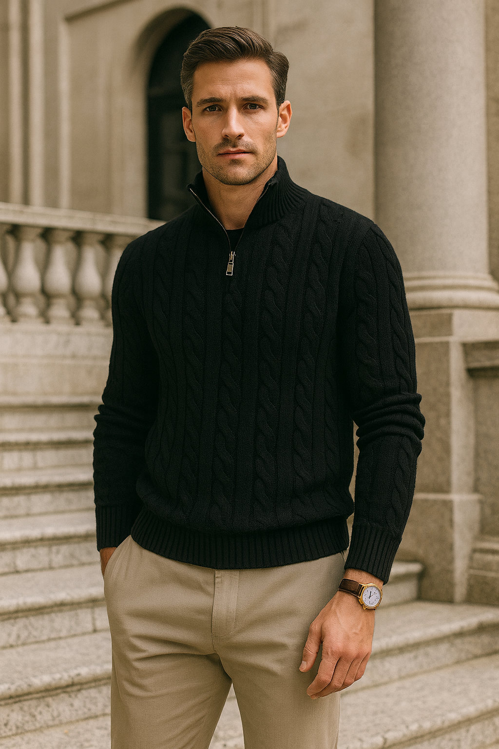 Carlo - Men's Spun Cotton Half-Zip Sweater