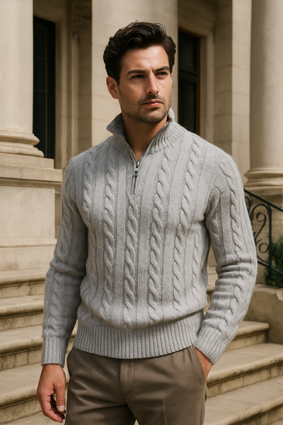 Carlo - Men's Spun Cotton Half-Zip Sweater